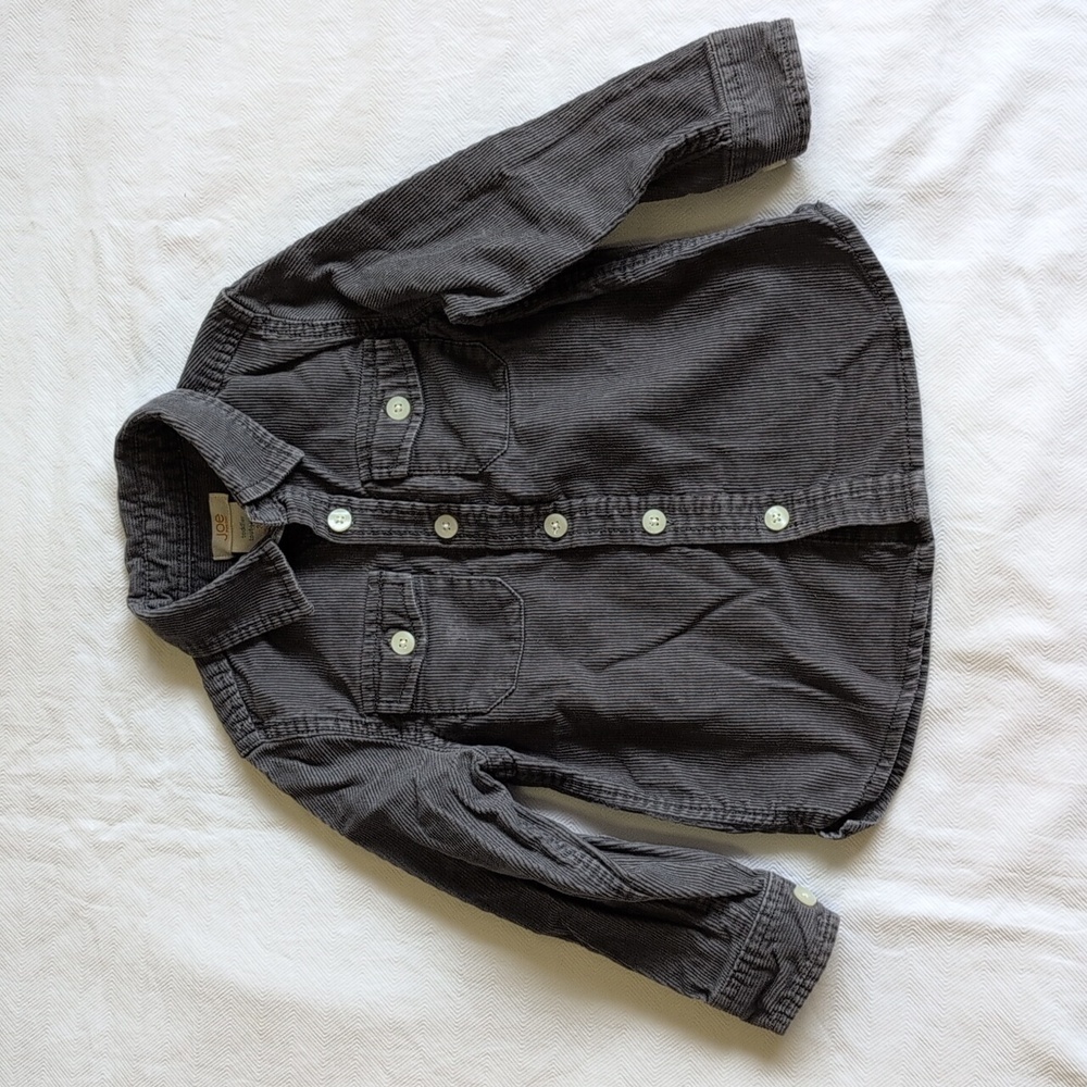 joe fresh gray 100% cotton corduroy button down shirt 3T toddler boys